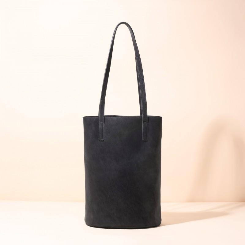 Same Lazy Bucket Bag Women's Genuine Leather Armpit Shoulder Retro Commuting Pearl Vegetable Tanned Cowhide