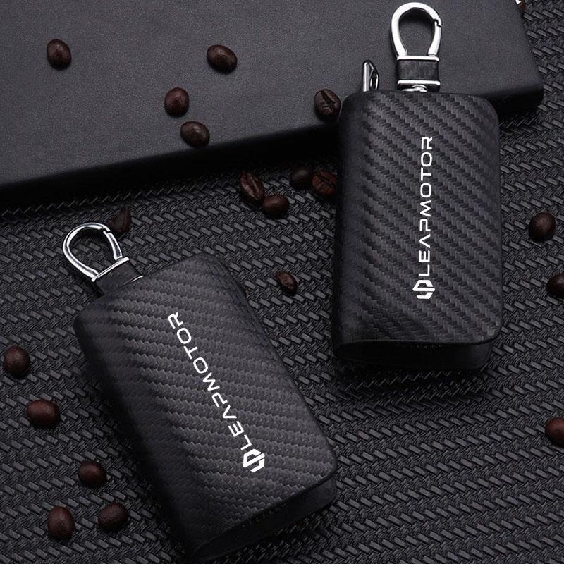 Carbon Fiber Car Key Chain Holder Case Cover Bag For Leapmotor T03 S01 C10 C11 C01 C16 B10 Auto Accessories