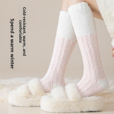 Autumn and Winter Coral Fleece Socks, Women's Warm Thigh-high Socks, Thickened Calf Fleece Sleep Socks, Fleece Home Socks
