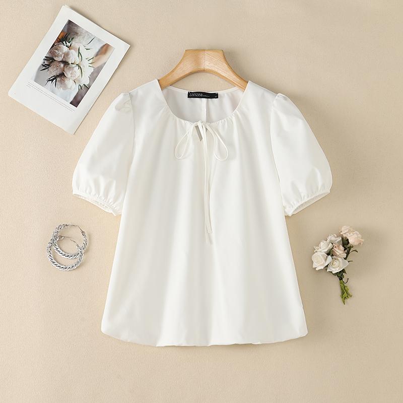 ZANZEA Women Casual Round Neck Solid Color Loose Short Sleeve Blouse