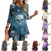 Women's Halloween Print 3/4 Sleeve Loose Fit Casual Top – Fun Holiday Party Tunic Blouse