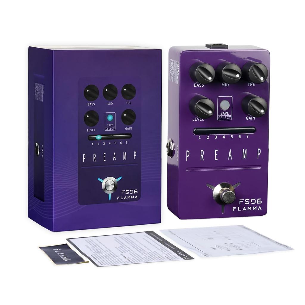 FLAMMA FS06 Digital Preamp Pedal with Cabinet 7 Saveable Preset Built-in Simulation, Slots.