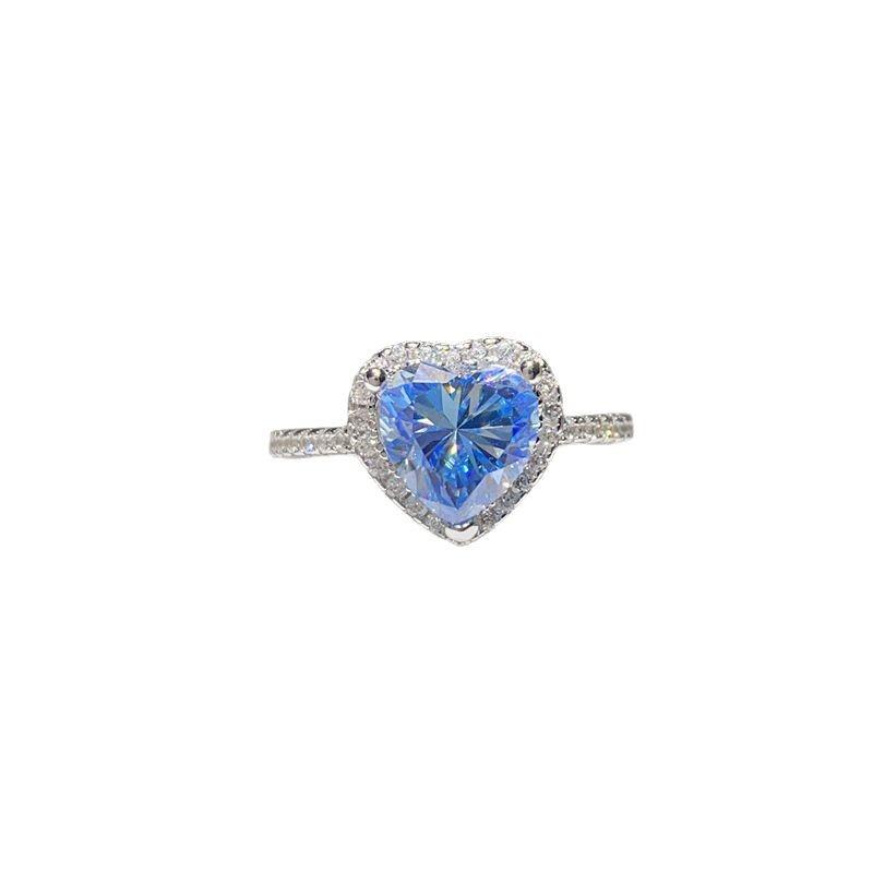 Aquamarine Blue Moissanite Heart Ring for Women - 1-2 Carat Diamond Couple Wedding Proposal Jewelry