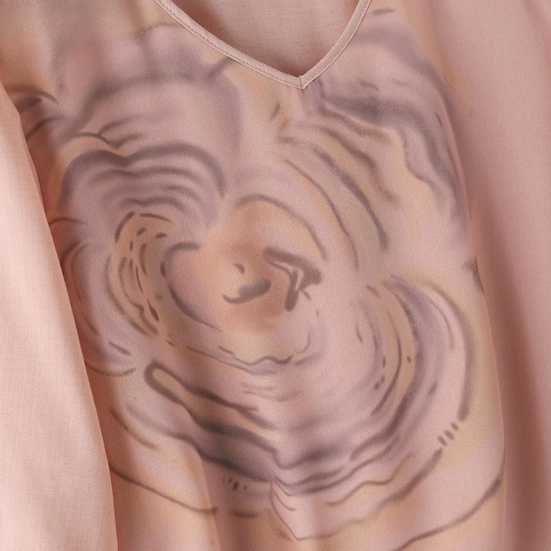 Women Casual V-neck 3/4 Sleeve Summer Print Blouse Tops