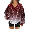 Women's Fashionable V-neck Christmas Printed Long Sleeved Casual Pullover Plush Warm Sweatshirt Top