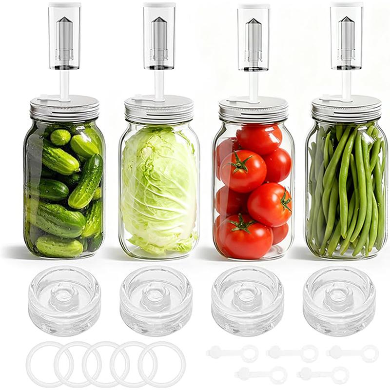 Fermentation Kit For Wide Mouth Mason Jars 4- Complete Pickling & Sauerkraut Setss With Stainless Steel Lid And Air Lock Valve