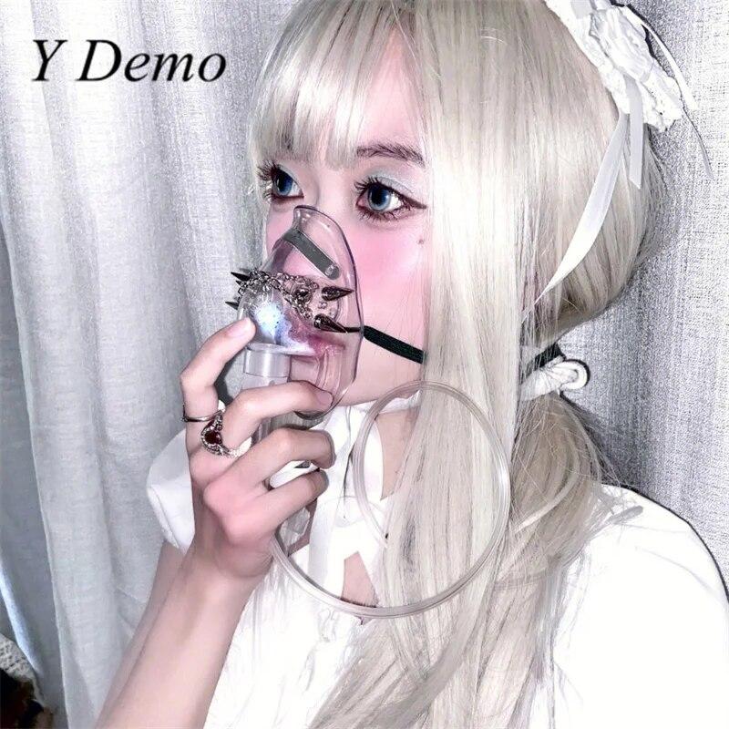 

Y Demo Techwear, декоративная маска ручной работы с заклепками, повседневная маска Egirl с цепочками, прозрачные маски из ПВХ в стиле панк, косплей