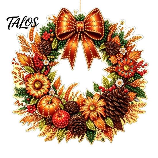 Elegant Holiday Ornament Fall Pumpkin Sunflower Wreath Hanging Decor, Acrylic Hand Painted Festive Party Decoration Window Ornament, Thanksgiving
