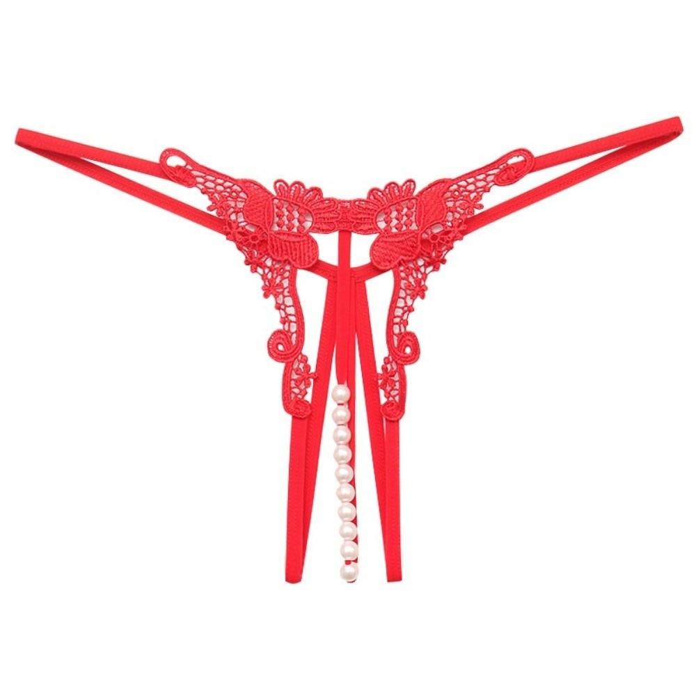 Low Waist Pearl Lace Underwear Pearl Mesh Lace Briefs Sweet Women's Thong  Female