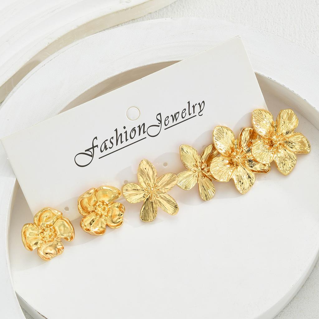 6 Piece Fashion Metal Flower Earrings Set Jewelry Women Trendy Shiny Daily Party Accessory Decorative Gift Idea For Her