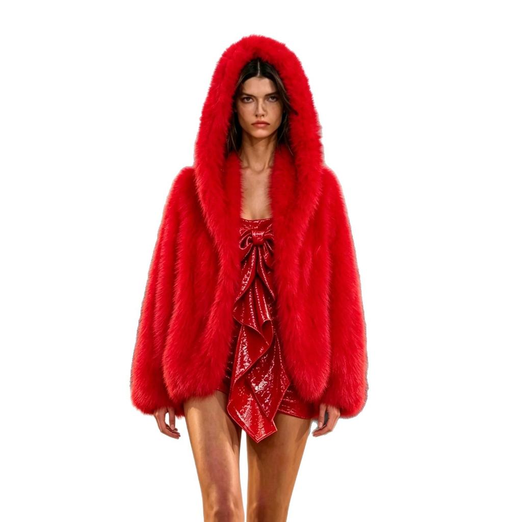 Imitation fox fur fashion fur coat women's lavender lavender hooded coat