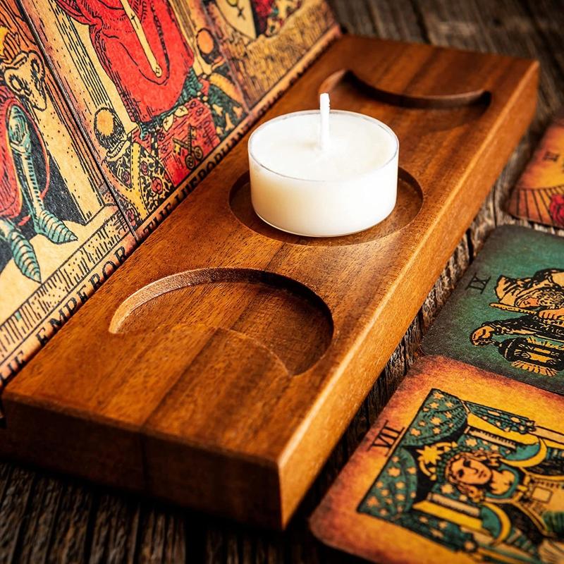 Wooden Tarot Card Holder Crystal Stone Moon Star Display Organizer