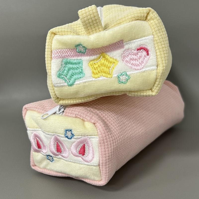 Strawberry Pencil Case Large Compartment Corduroy Pencil Pouches Portable Cosmetic Bag For Student School Supplies