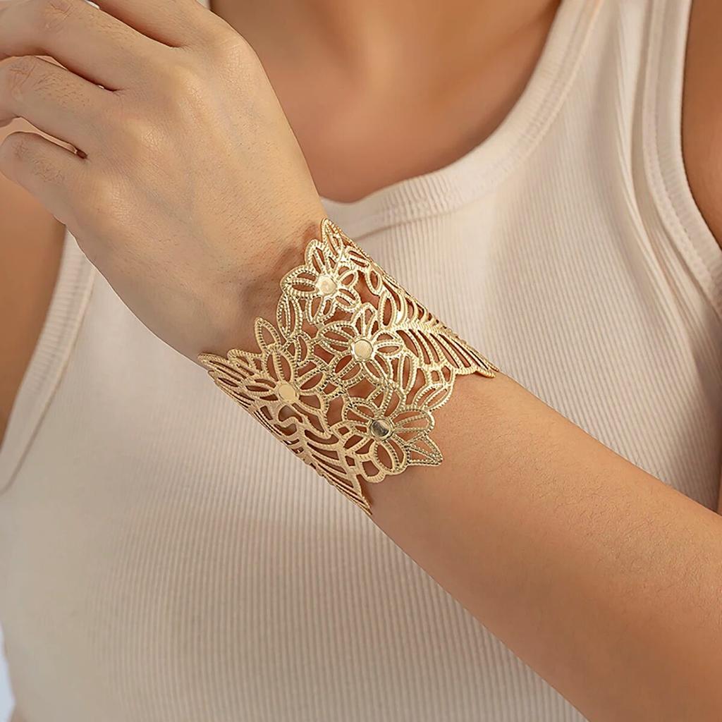 Punk Heavy Metal Irregular Open Bangle for Women Gold Color Wide Big Cuff Bracelet Trendy Jewelry On The Hand Wedding Party Gift
