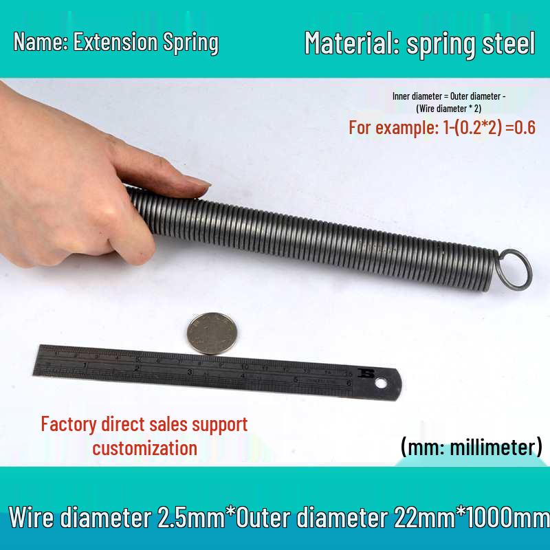 1m Spring Coil Extension with Hook - Strong Tensile Force, Thin Soft Sheath, for Tarpaulins & Sliding Doors