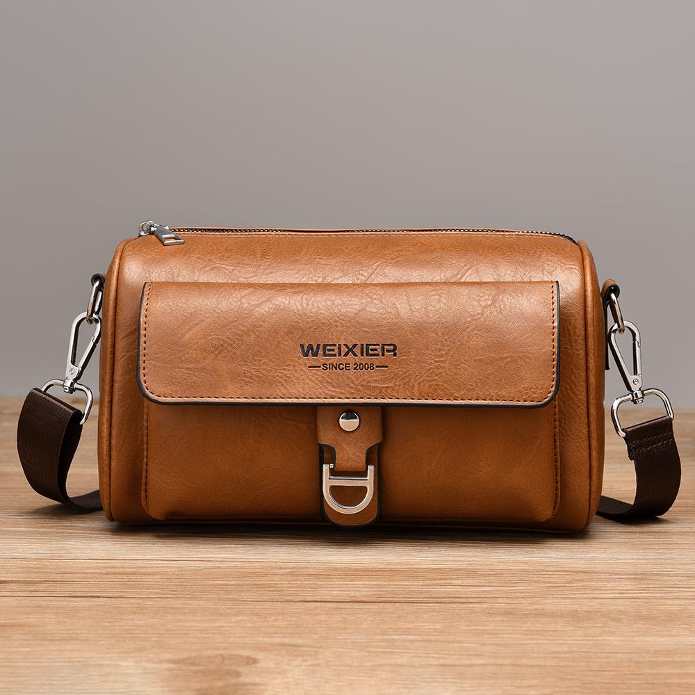 WEIXIER Men's Leather Crossbody Shoulder Bag Classic Waterproof Briefcase Messenger Satchel Travel Bag