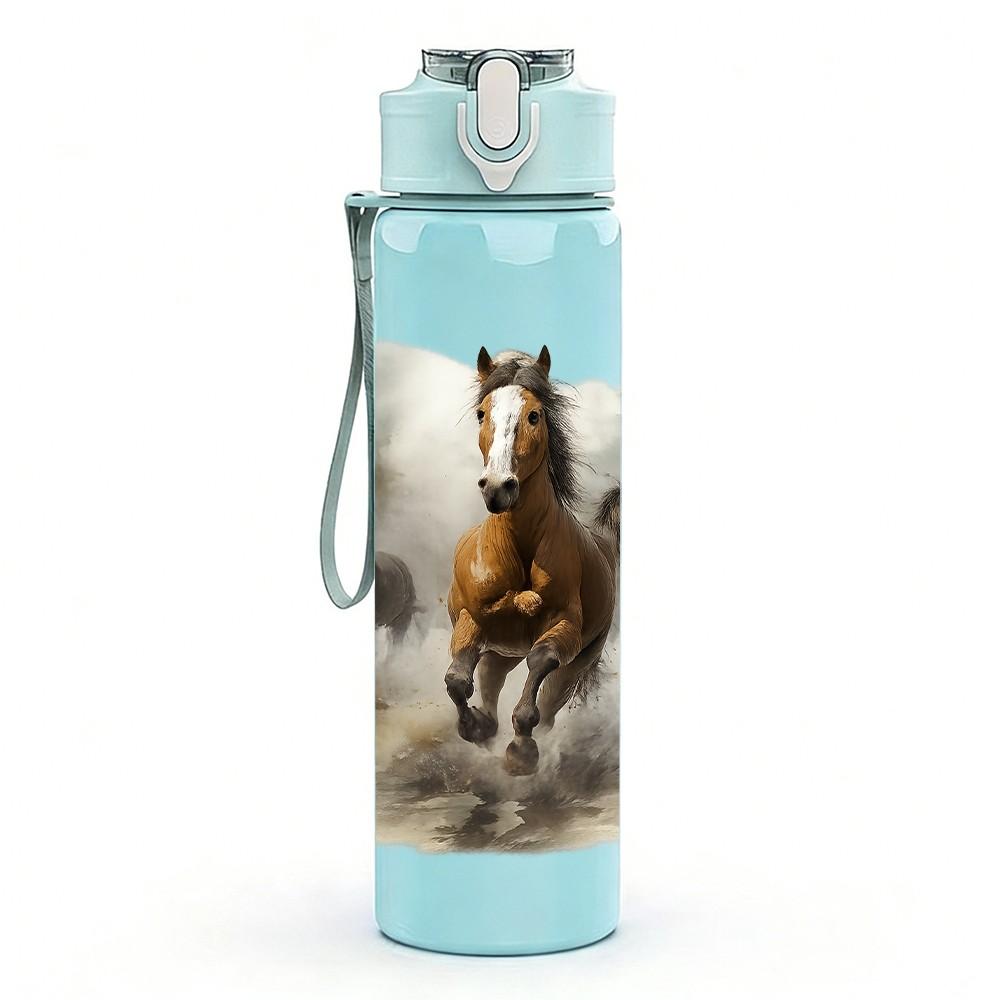 1PC Horse Misty Forest Landscape 750ml Color Plastic Sports Water Bottle Leakproof Flip Straw Lid Suitable for Sports Office Home Use