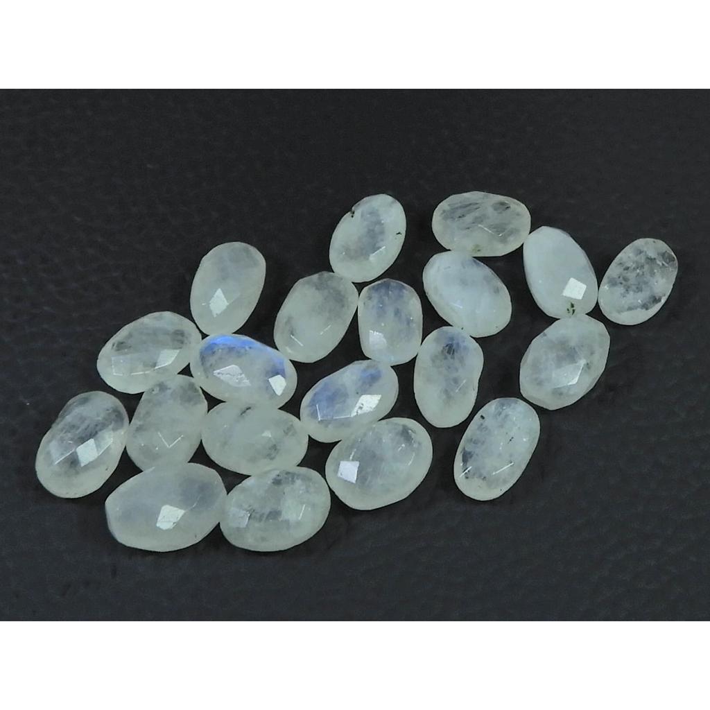 7X11MM Natural Rainbow Moonstone Checker Cut Oval Cabochon Gemstone 20PcsLot C-1779