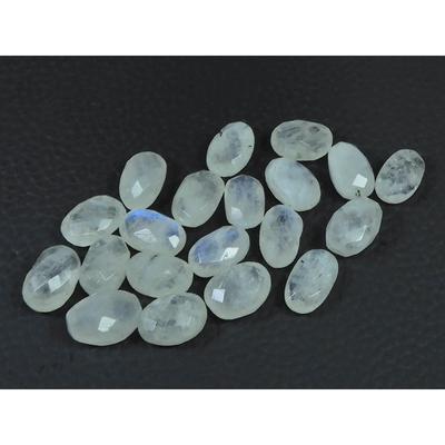 7X11MM Natural Rainbow Moonstone Checker Cut Oval Cabochon Gemstone 20PcsLot C-1779