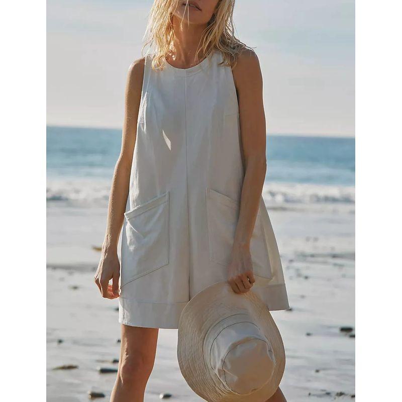 

Loose Sleeveless Pocket Jumpsuit Shorts Loose Sleeveless Pocket One-Piece Shorts WHITE 2XL