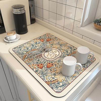 Retro Mutfak Tahliye Matı Emici Kahve Kurutma Pedi Kristal Kadife Sofra Altlığı Bardak Tabak Kurutucu Tahliye Matı Yemek Takımı Halısı