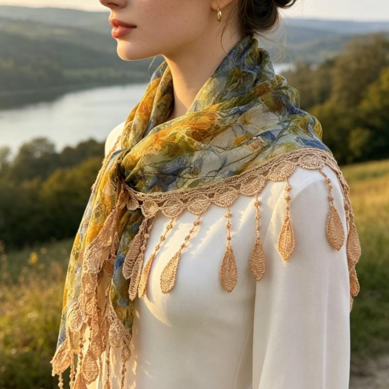 Fashion Boho Lace Trim Triangle Scarf Women Ladies Tassel Fringe Shawl Wrap Summer Beach Headscarf Holiday Waist Sash Belt