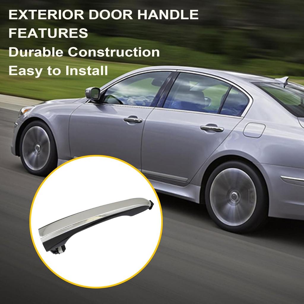 XQSMWF Exterior Door Handle Chrome Rear Left Driver Side Compatible with Hyundai Genesis Sedan 2009 2010 2011 2012 2013 2014 3.8L 4.6L # 82651-3M000