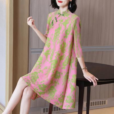 Plus Size Temperament Printing Dresses Women Spring Summer Loose Pleated A-Line Dress for Women