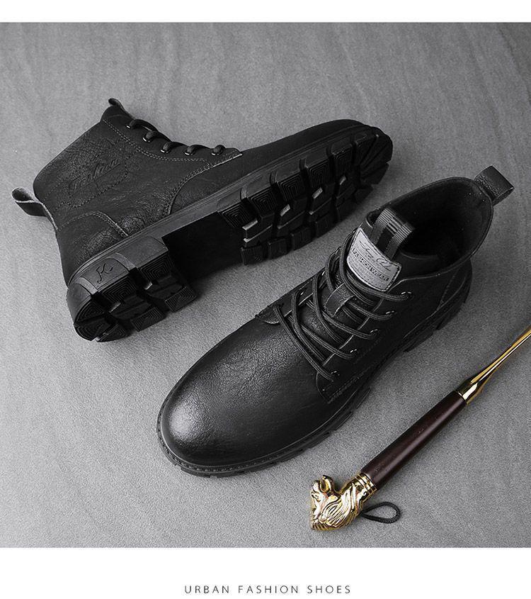 Pánské boty Martin 2024: Kožené pracovní boty ve stylu mid-top British pro zimu