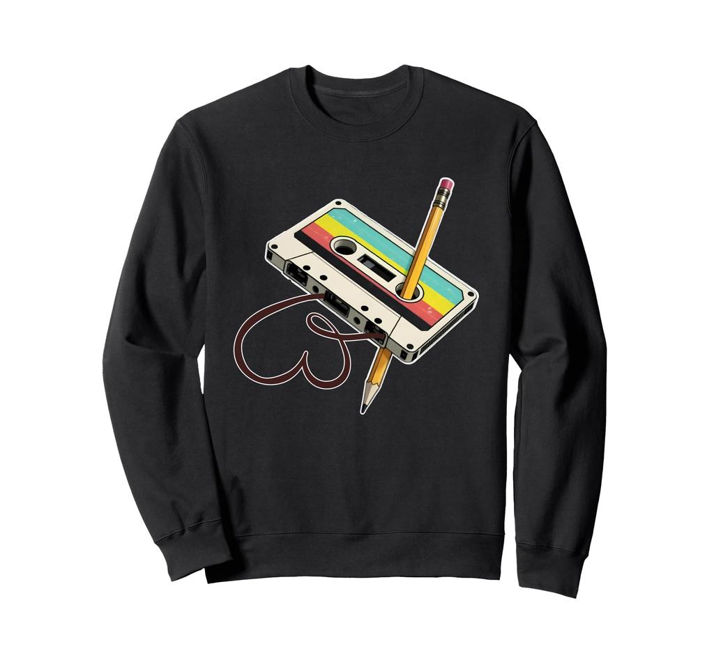 Vintage Cassette Tape with Pencil Nostalgic Sweatshirt - 80s/90s