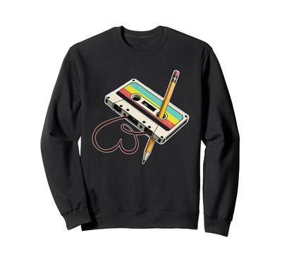 Vintage Kassettband med Penna Nostalgisk Sweatshirt - 80-tal/90-tal