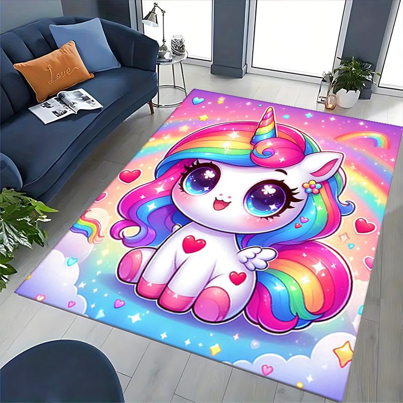1pc Rainbow Unicorn Chair Mat - Anime Cartoon Design Office Rug for Desk, Non-Slip Carpet for Home Decor, Suitable for All Seasons.H013