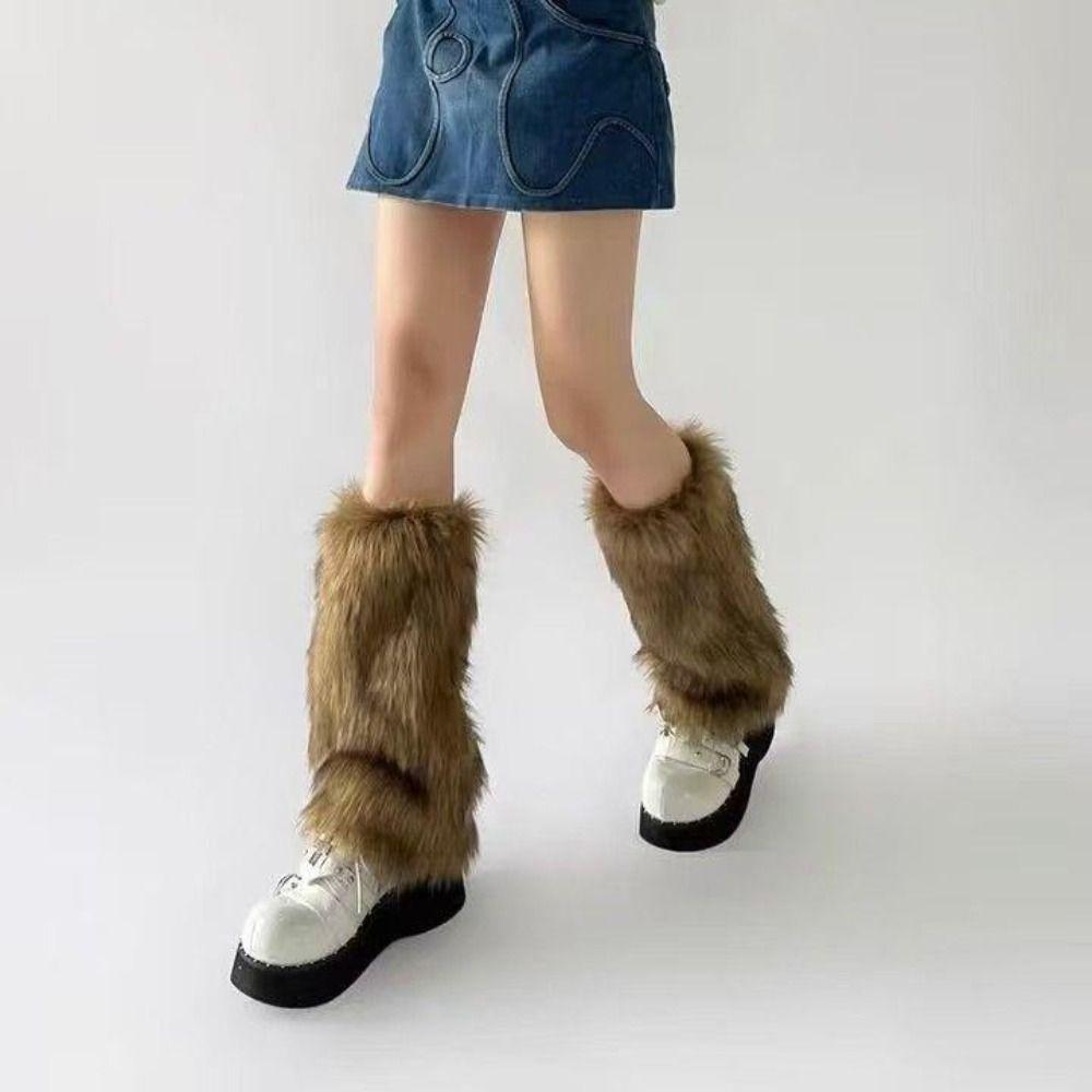 JK Imitation Fur Leg Warmers Y2k Boot Cover Cute Long Stockings  Women