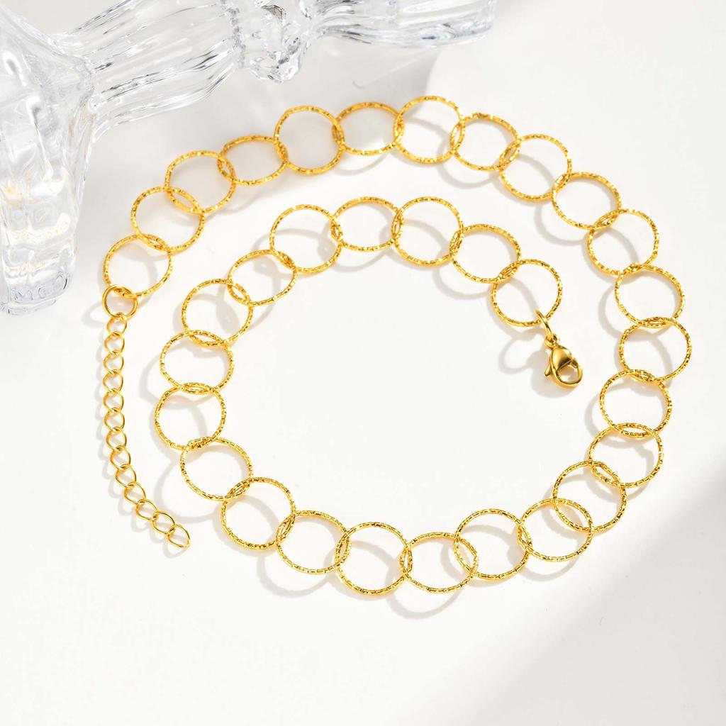 Dainty Stainless Steel Geometric Hollow Round Thin Chain Necklace, Gold Plated Fashion Luxury Jewelry for Women Gift