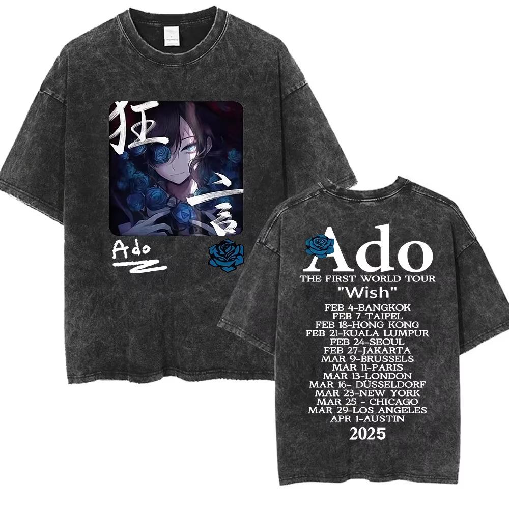 ADO Hibana World Tour Vintage Washed T Shirts Japanese Singer Fashion Oversized Tshirts Casual Aesthetic Short Sleeve Tees