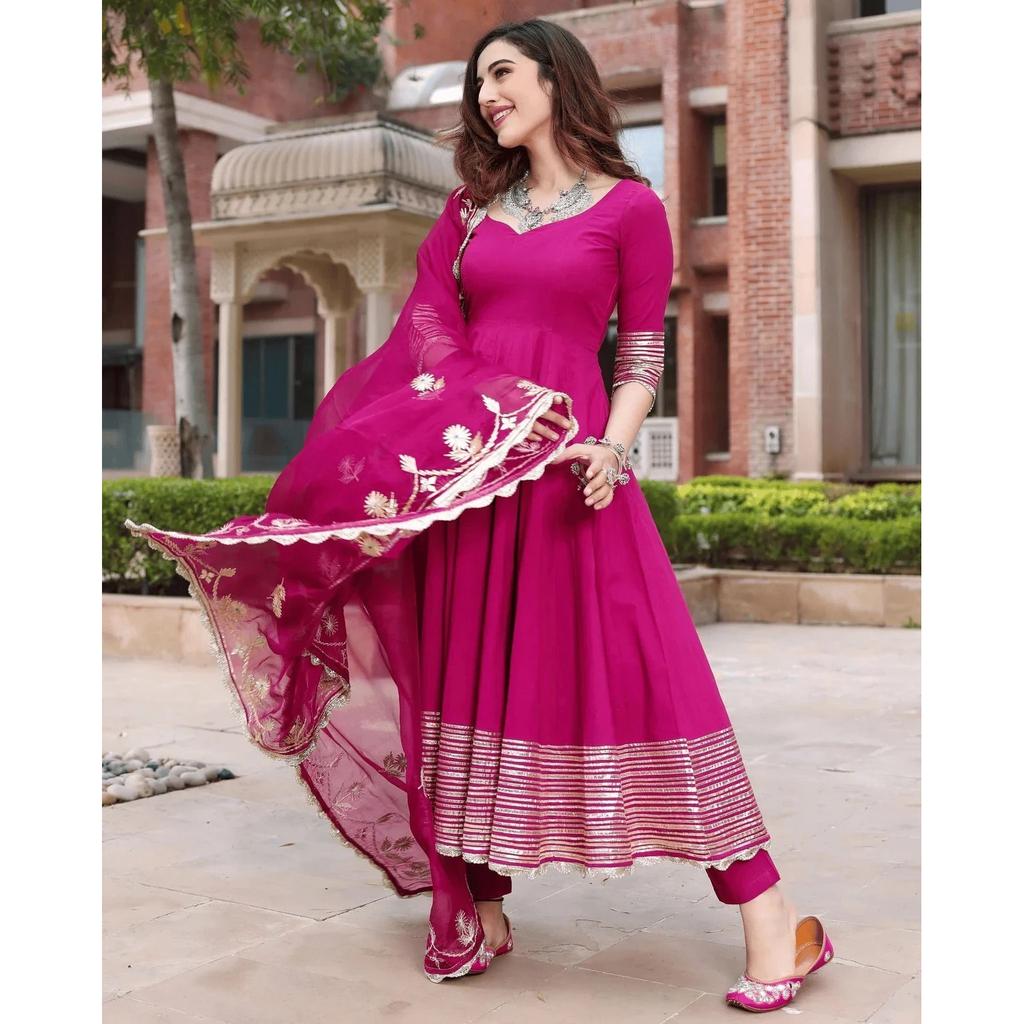 Indian Wedding Wear Anarkali Kurti Pant Dupatta Set Women's Designer Kurta Set