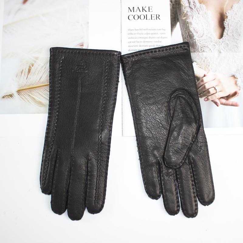 New Women's Deerskin Gloves Hand-sewn To Make Warm Wool Knitted Lining Outdoor Riding and Driving Gloves
