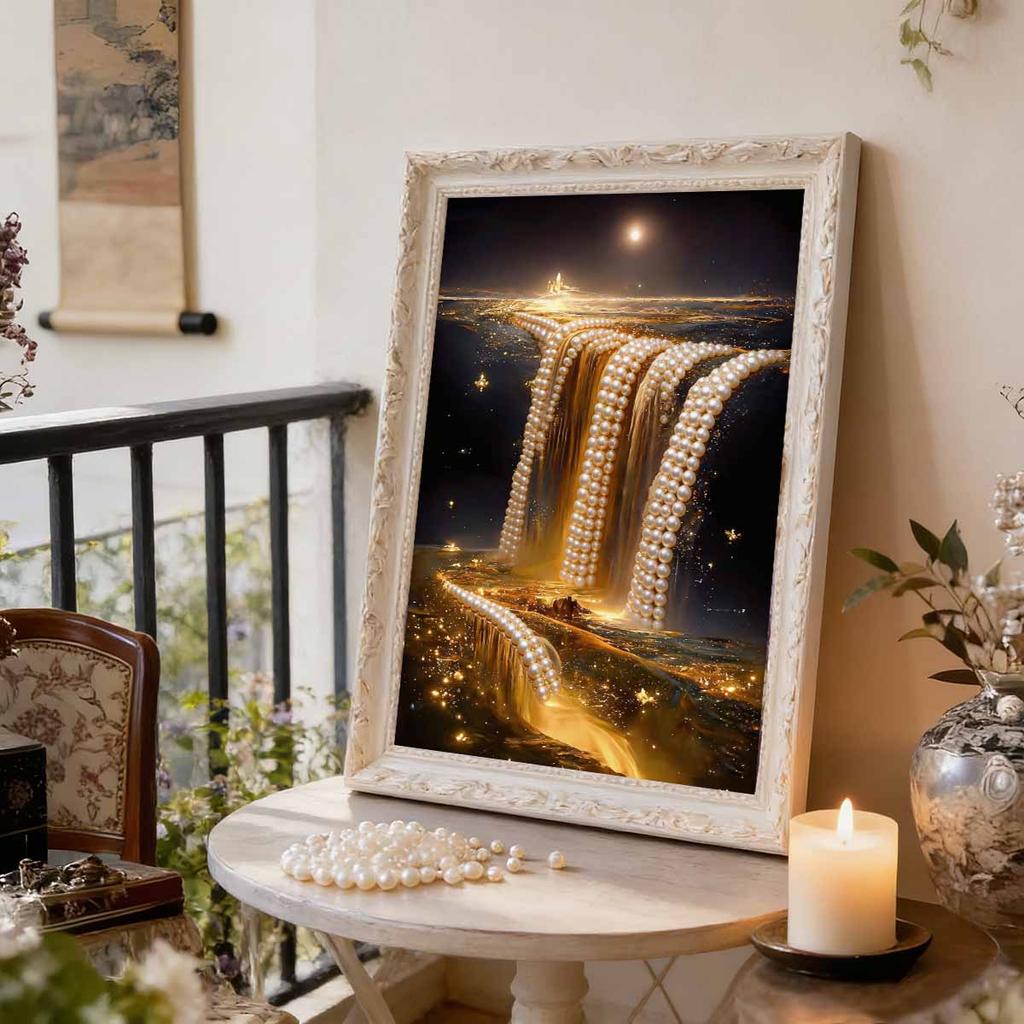 Kits de Arte de Cascada Río Estelar DIY con Perlas 15.7x19.6 pulgadas Kits de Arte de Gemas Pintura con Perlas Sin Marco para Adultos Idea de Regalo Decoración de Pared para el Hogar