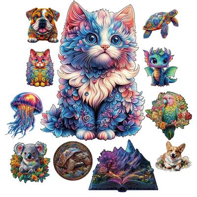Cat Series Animal Wooden Puzzle for Kids Adults Interactive Game Creative Wood Jigsaws Holiday Gift Puzzles