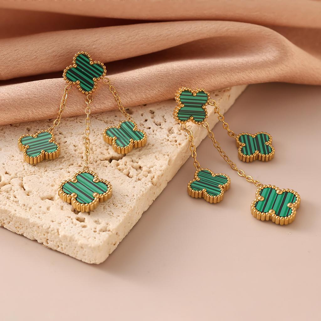 13mm Four-Leaf Clover Tassel Earrings Light Luxury Fashion Fresh Sweet Ladies Earrings