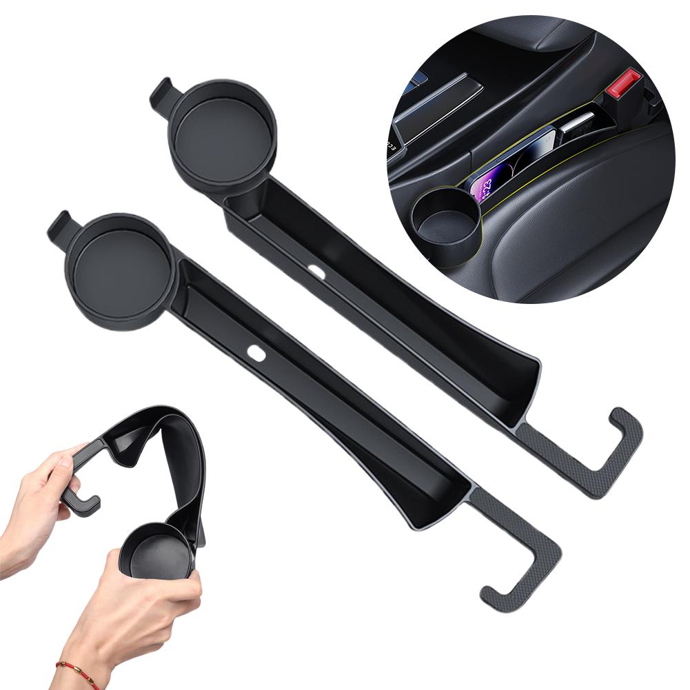 Dual Slot Car Seat Gap Organizer with Cup Holder, Universal Auto Gap Filler Strip 2 Pack with Seat Belt Holes