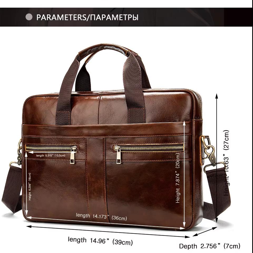 Men's Genuine Leather Briefcase - Top Layer Cowhide Business Tote and Handheld Lawyer Laptop Bag