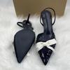 Fashion Fashion Black Sequined Mesh Bowknot Women Pumps Elegant Pointed Toe Office Lady High Heels Summer Sexy Slingbacks Sandals Shoes