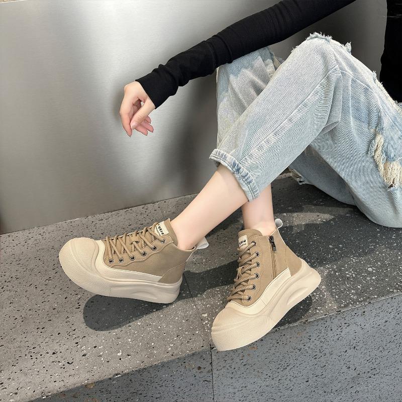 Martin boots women's new autumn leather thick-soled inner height increase versatile high-top shoes sports and leisure white shoes