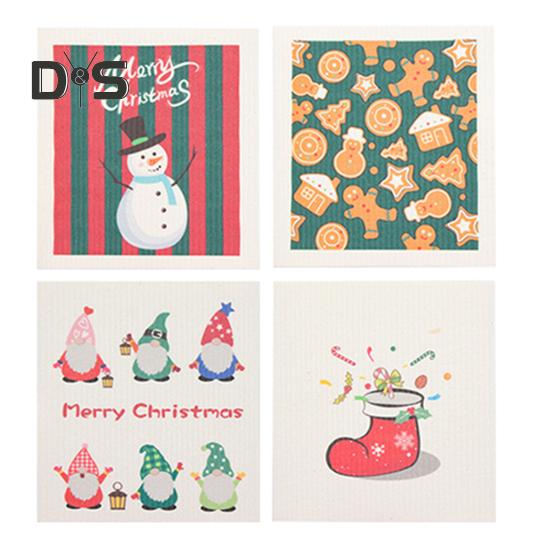 1/2/4-teiliges Geschirrspülschwamm-Set, wiederverwendbare Reinigungsschwämme, hervorragende Absorption, Weihnachtsthema, Küchenwäscher