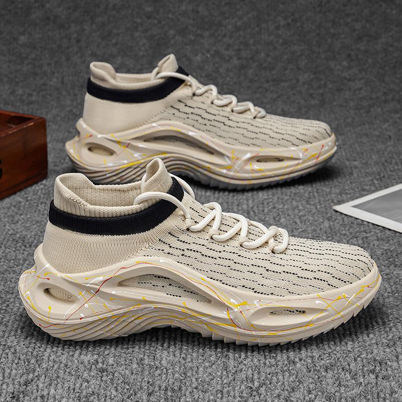 Spring And Summer New Thick Soles Breathable Flying Mesh Socks Shoes Men'S Non-Slip Wear-Resistant Casual Shoes