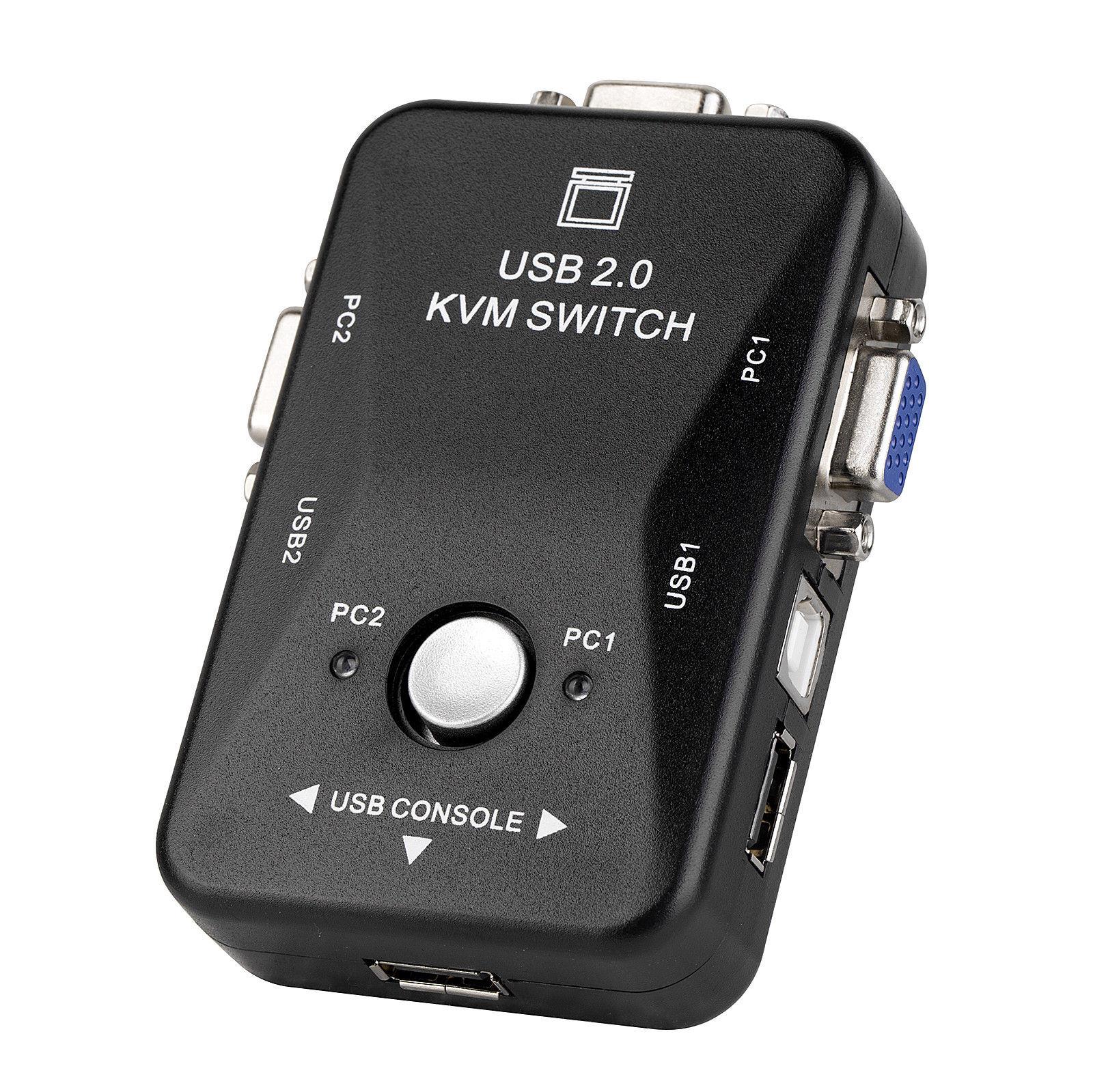 

USB VGA KVM-переключатель 2 порта Общий доступ Настольный ноутбук Видеомонитор ЖК-дисплей Клавиатура Мышь