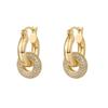 European & American Style Brass Gold-Plated Zircon Double Circle Women's Fashion Earrings