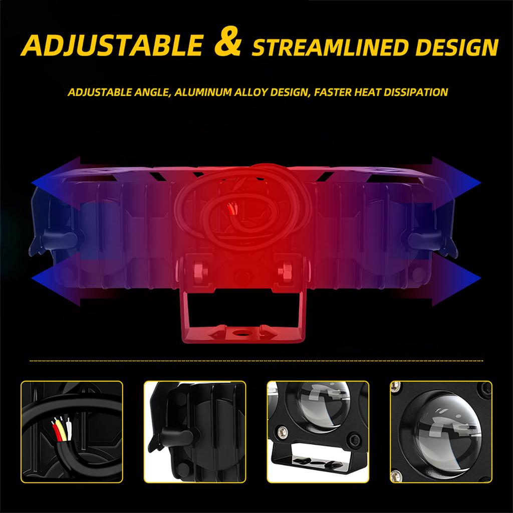 Motorcycle LED Spotlight 30W Fog Lamps 9V-80V Headlight Dual Color RGB Work Light 4 Lens 3570 Chip for Car Trucks SUV UTV SSV