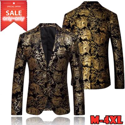 Fashion Men Dress Floral Suit Notched Lapel Slim Fit Stylish Blazer Coat Jacket